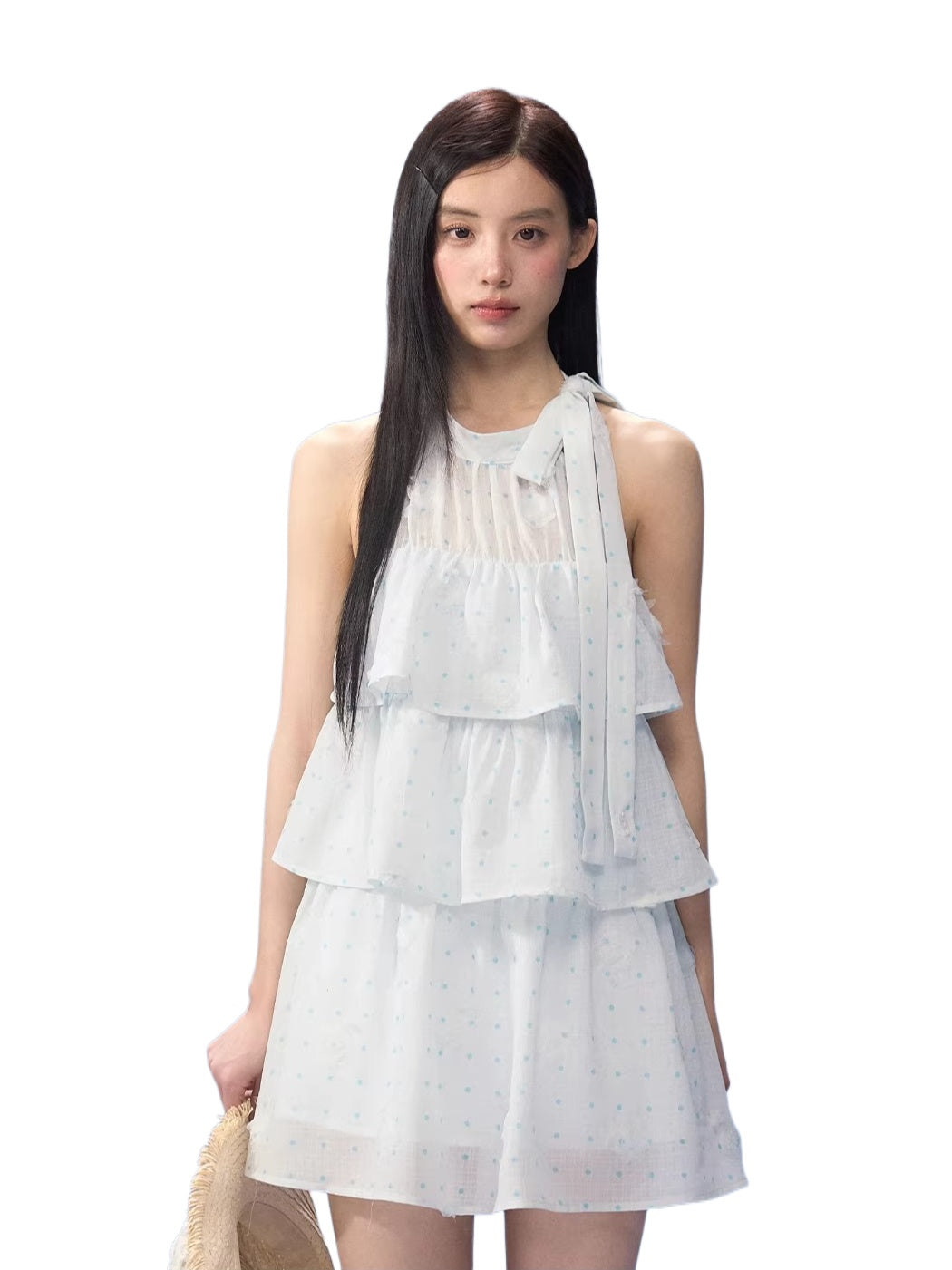 Light Blue Polka Dot Halter Dress