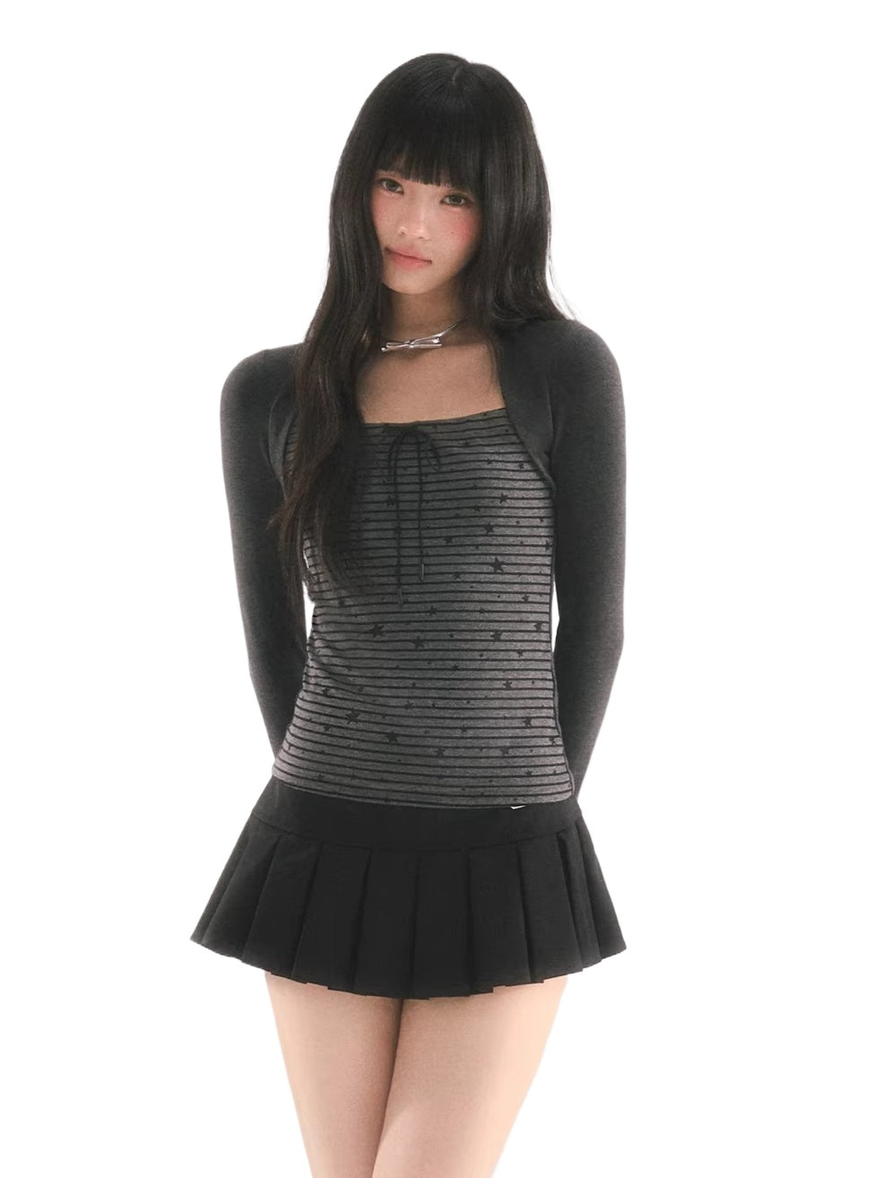 Gray Star Stripe Top