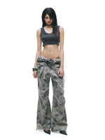 Washed Camouflage Double Waist Jeans