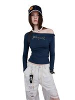 Rhinestone One-Shoulder Long-Sleeve T-Shirt