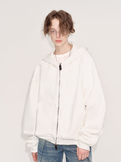 White Hooded Zip-Up Sweatshirt