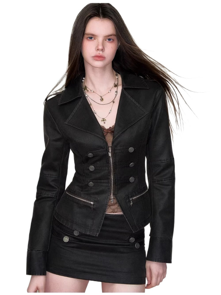 Double Breasted PU Moto Jacket