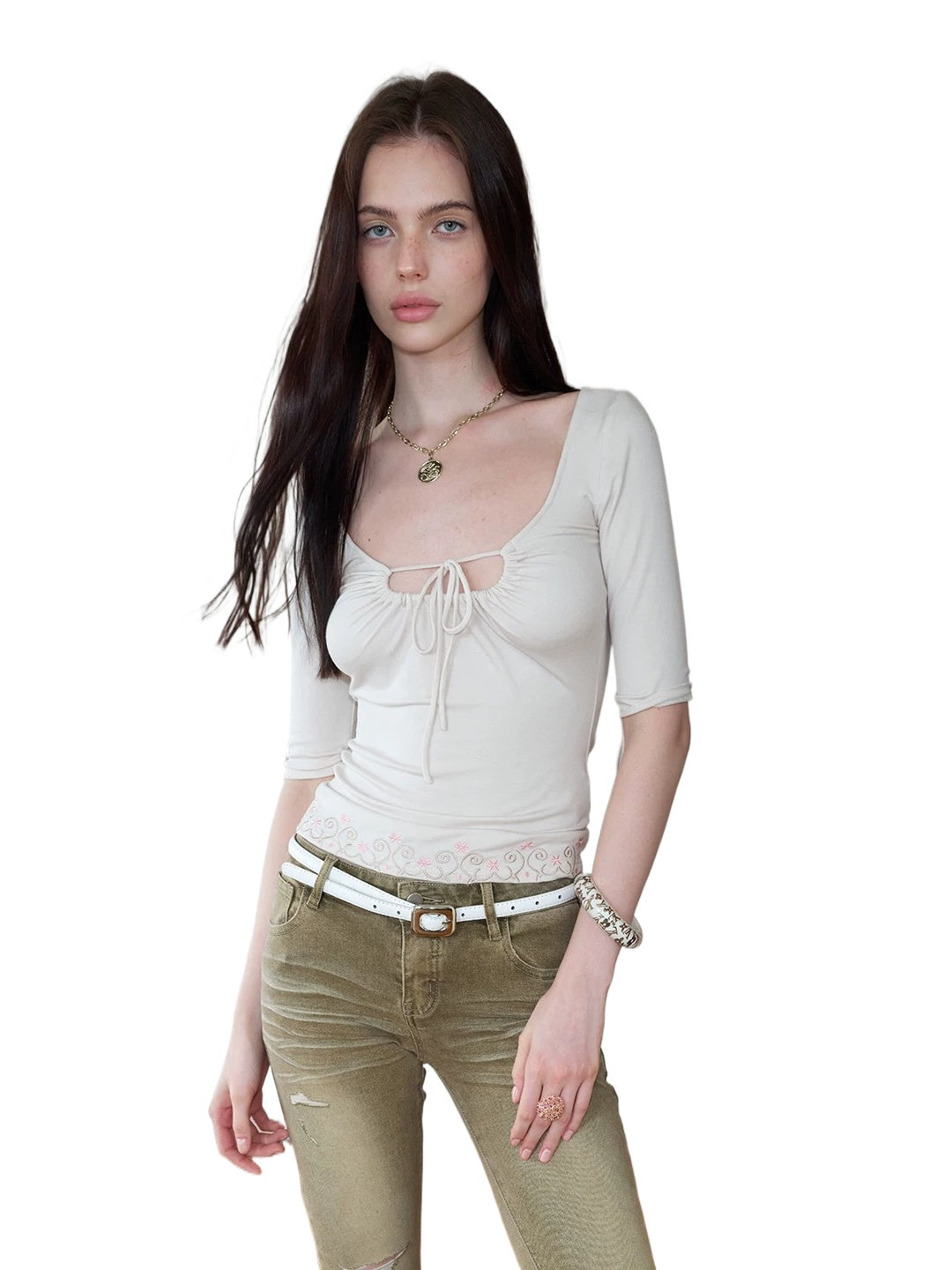 Embroidered Drawstring T-shirt