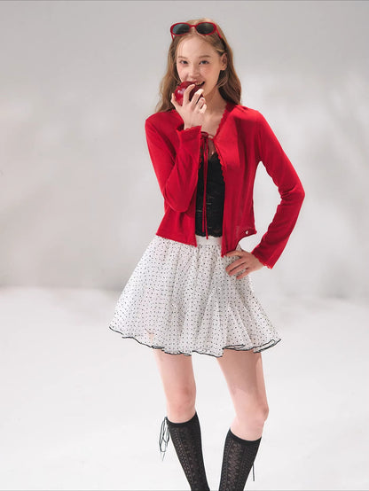 Lace Trim Tie Cardigan