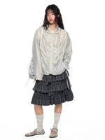 Gathered Tie Plaid Lightweight Blouse