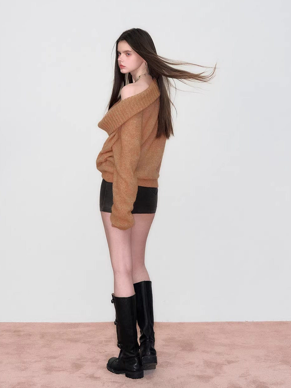 Draped Neck Knit Sweater