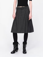 Wool Belted A Line Pleated Skirt