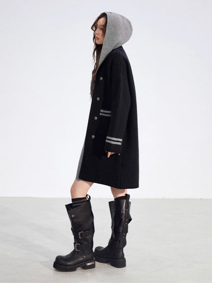 Detachable Collar Long Knit Coat