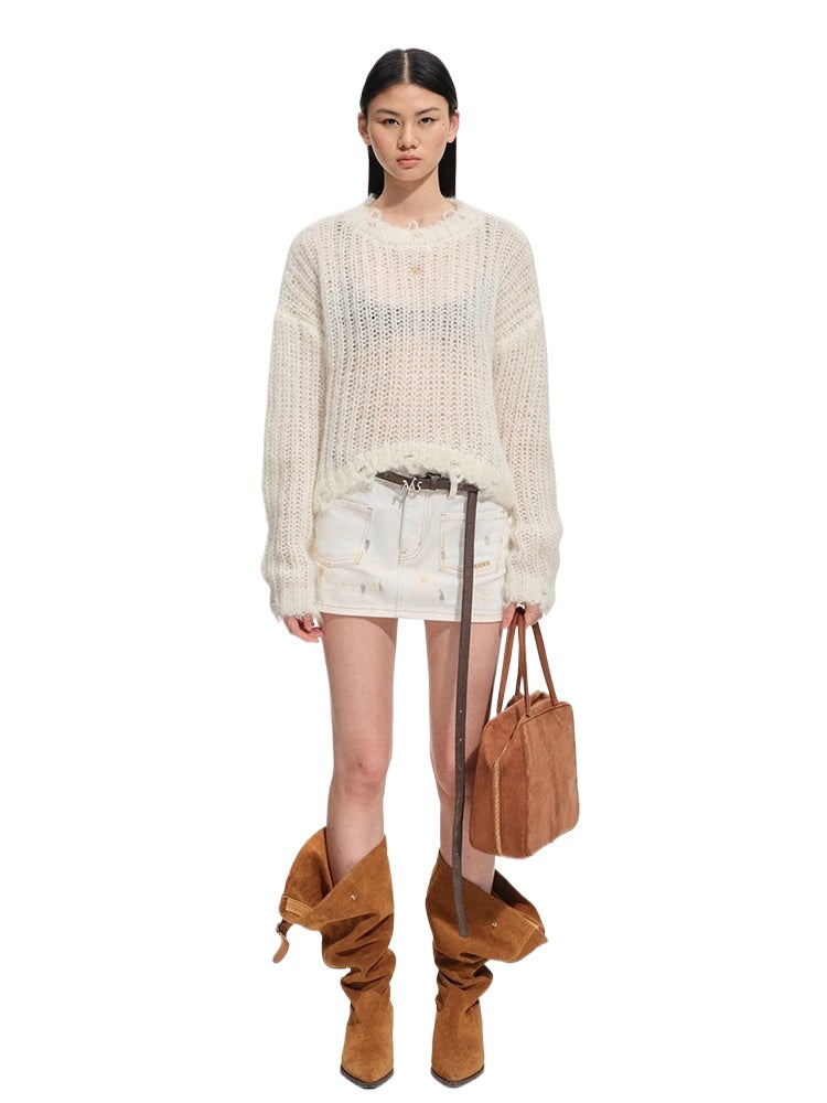 Distressed Mohair Wool Knit Top