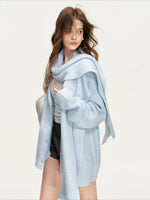 Mock-Layer Scarf Collar Chunky Cardigan