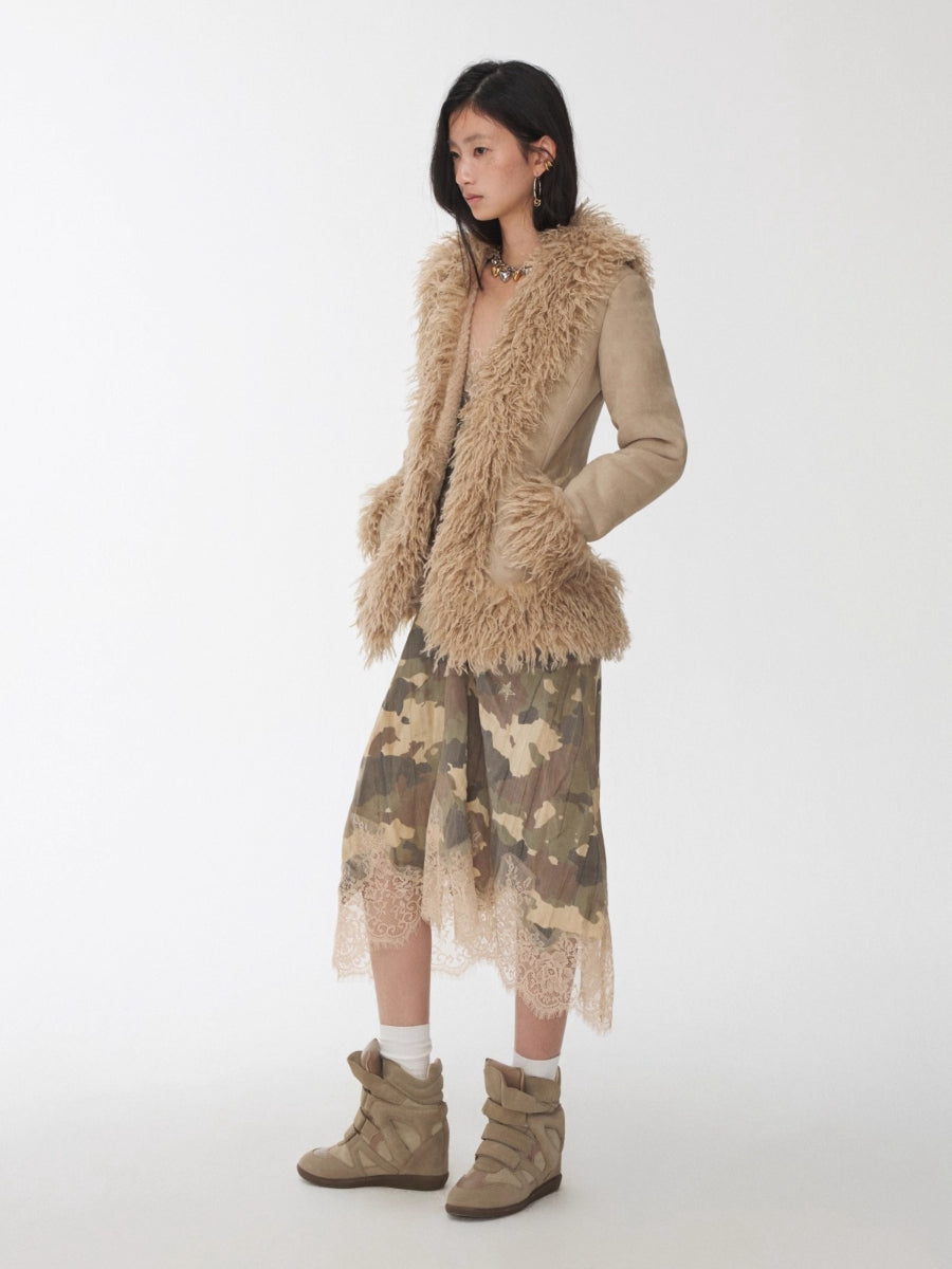 Shearling Embroidered Suede Jacket