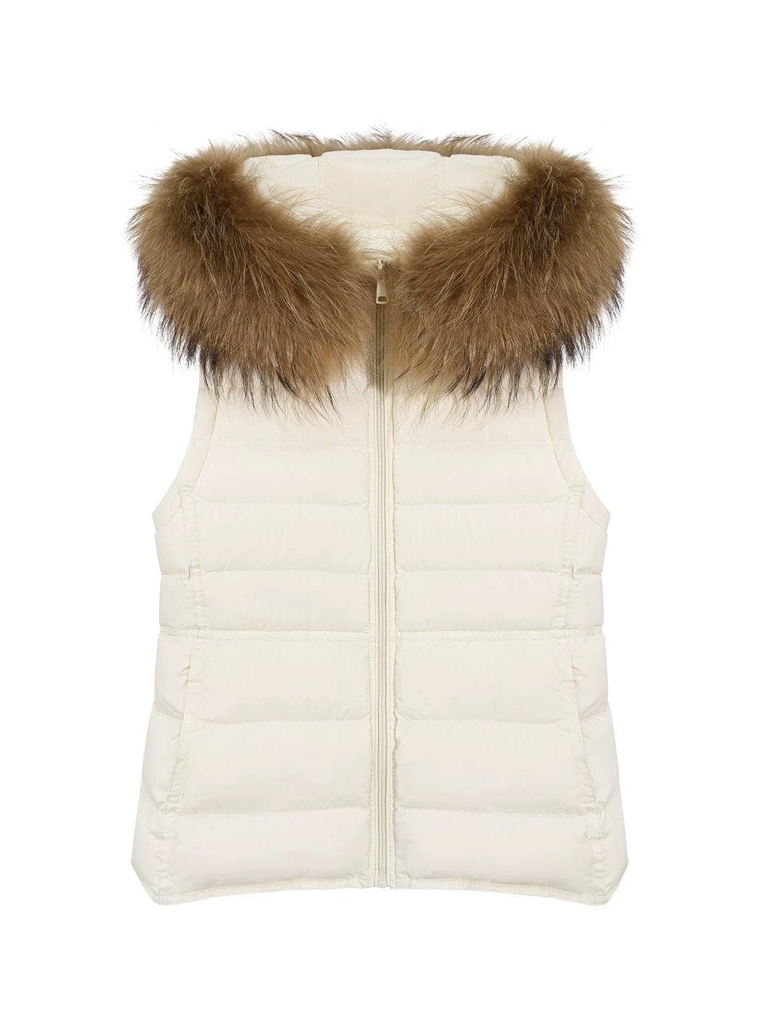 Detachable Fur Collar Waist-Fitted Down Vest