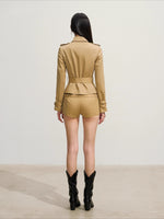 Slim-Fit Double-Breasted Trench Blazer & Low-Waist Shorts Set
