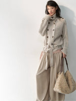 Double-Breasted Turtleneck Knit Cardigan