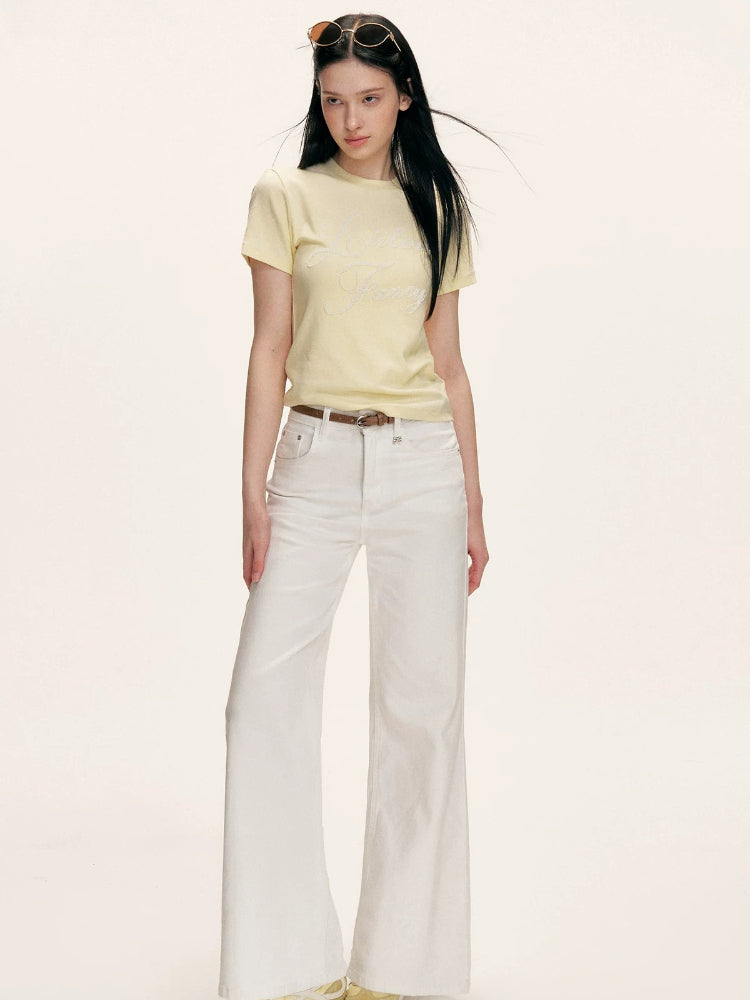 Washed Cotton Wide Leg Jeans