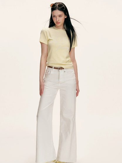 Washed Cotton Wide Leg Jeans