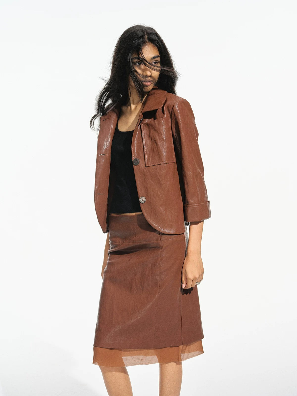 Waxed Leather Skirt Set