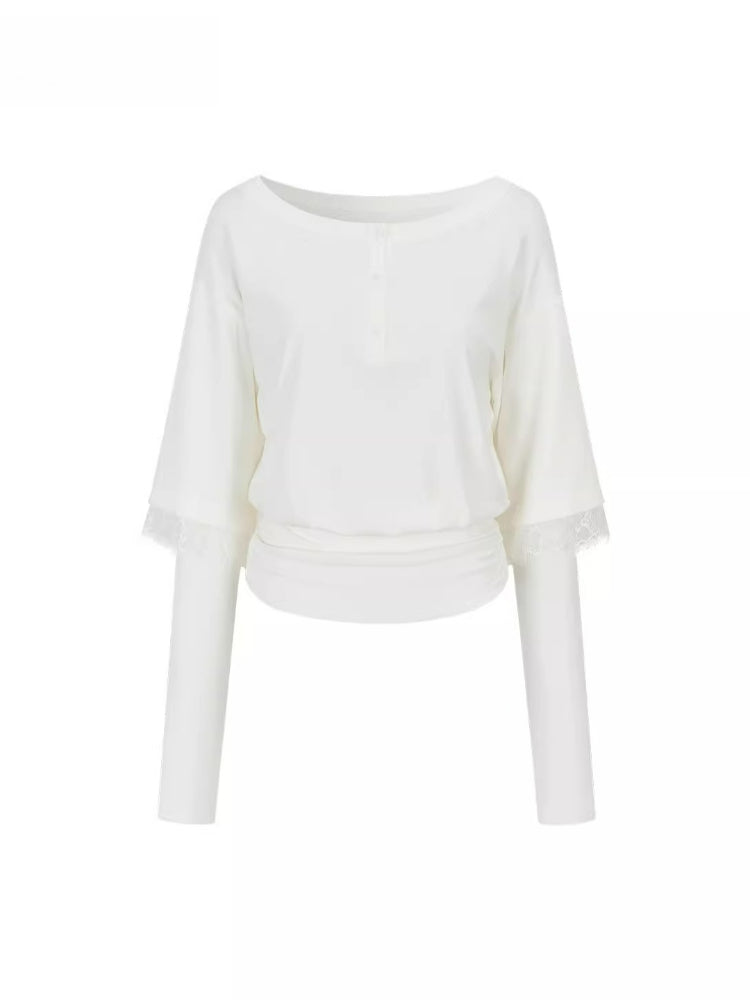 Asymmetrical Lace Panel Faux Layered Tee