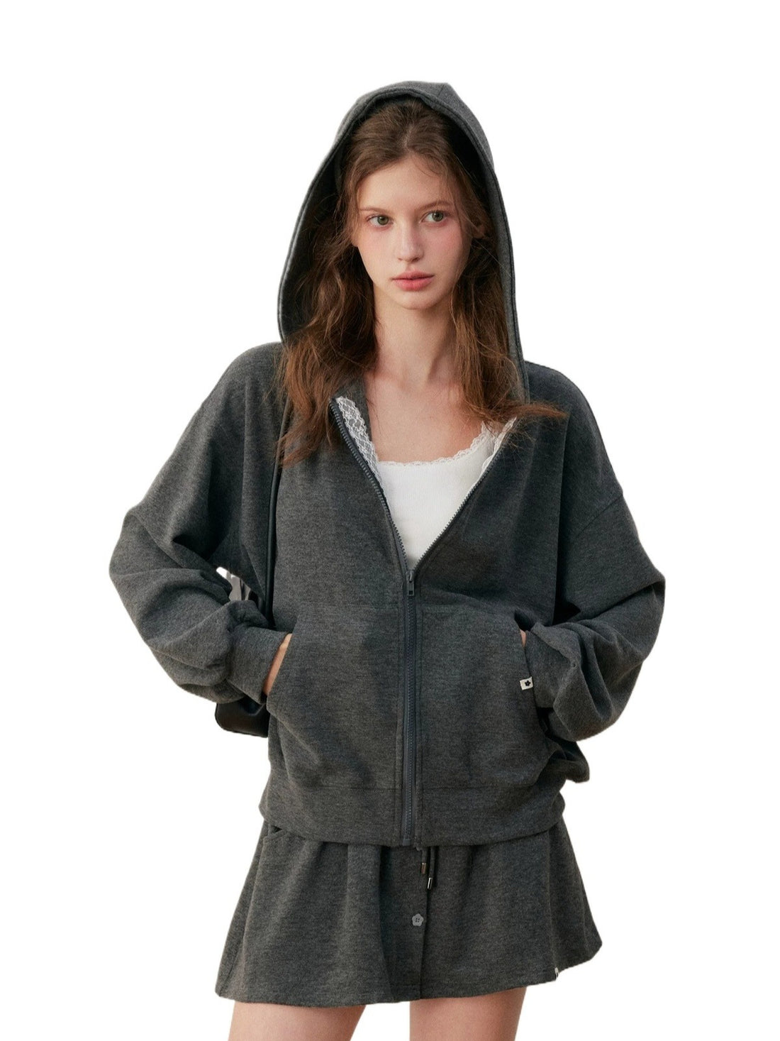 Lace Trim Hoodie &amp; Skirt Set