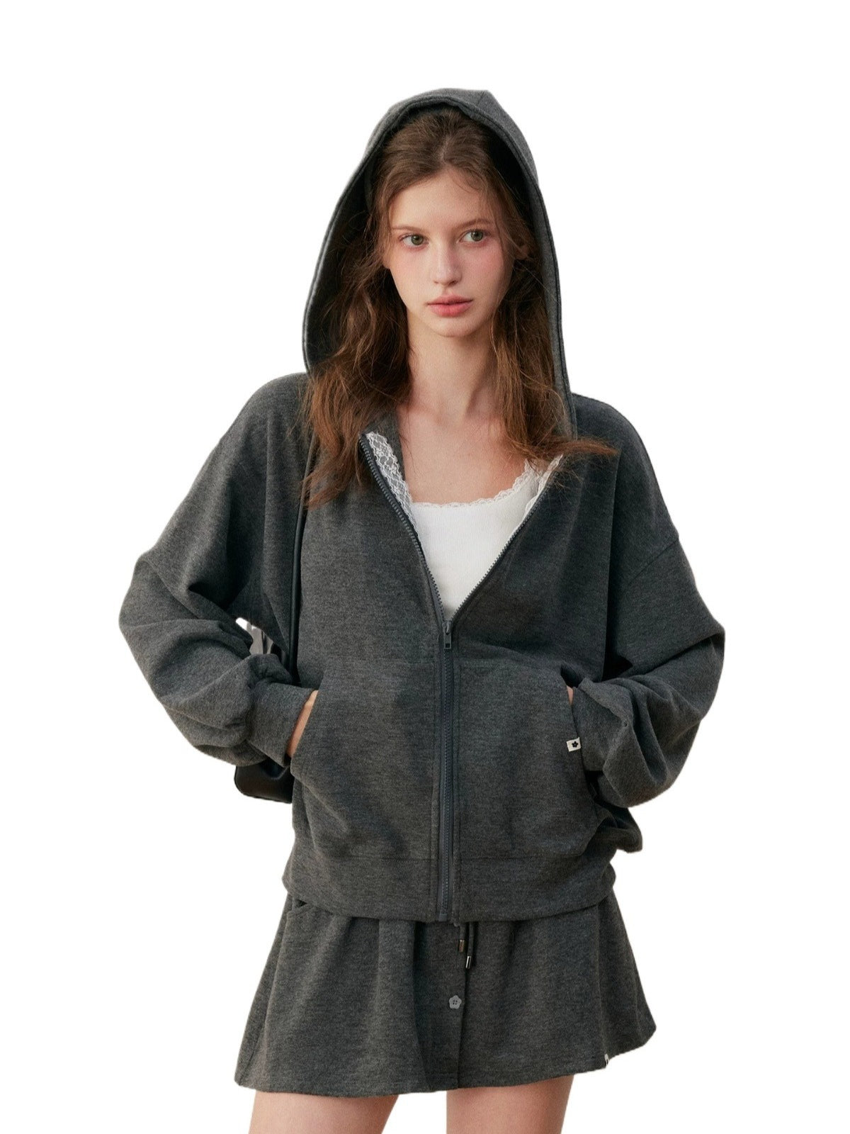 Lace Trim Hoodie &amp; Skirt Set