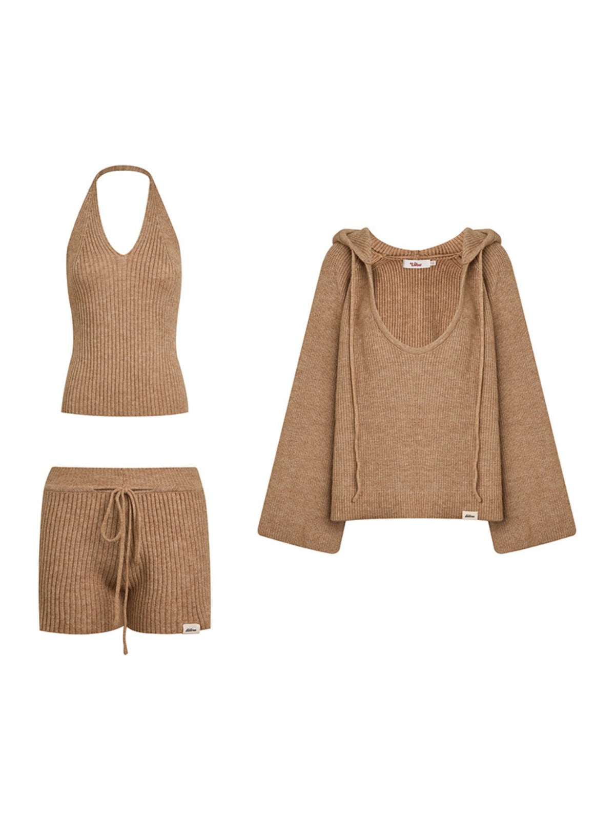 Halter Hooded &amp; Three Piece Knit Set