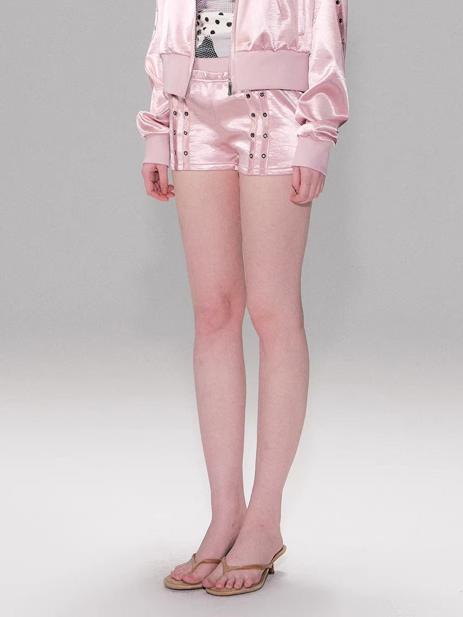 Satin Hoodie Shorts Set