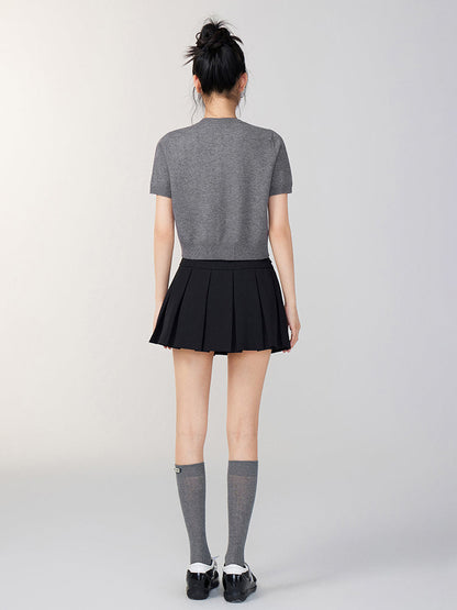 Rhinestone Button Knitted Short-Sleeve Cardigan