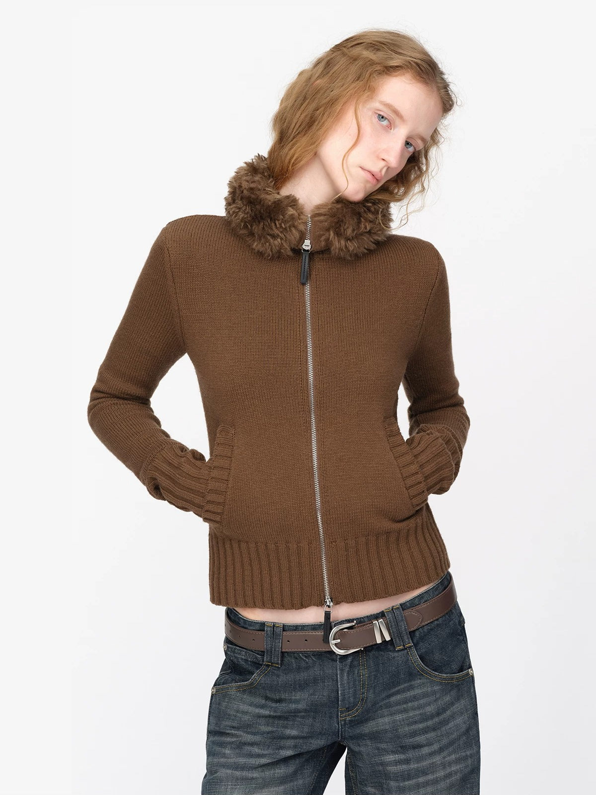 Vintage Wool Fur Collar Cardigan