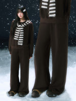 Brown Stripe Contrast Waist Wide-leg Pants