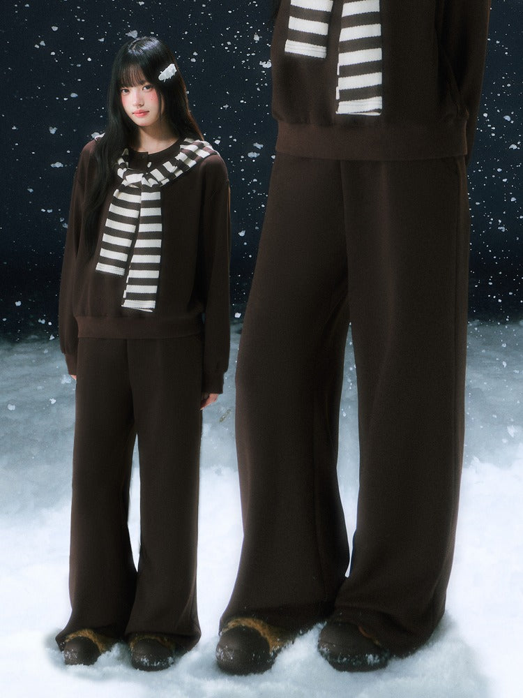 Brown Stripe Contrast Waist Wide-leg Pants