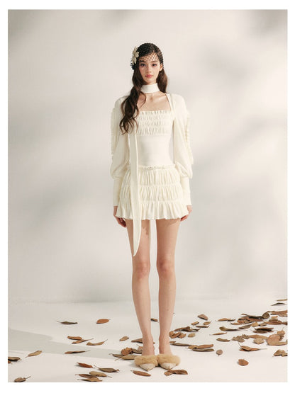 Pleated Ruffle Knit Top &amp; Skirt Set