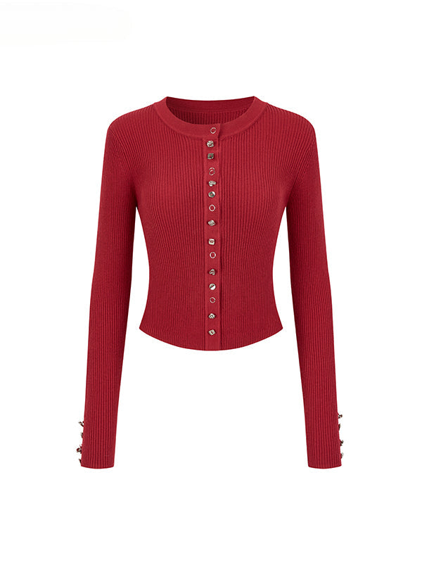 Wool-Blend Button Design Cardigan