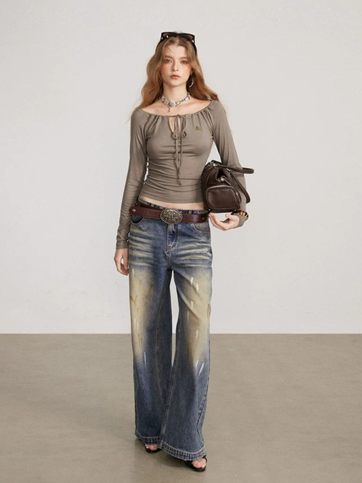 Convertible Tie Shoulder Long Sleeve Top