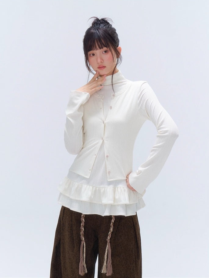 Ruffle Layered-Look Mock-Neck Top
