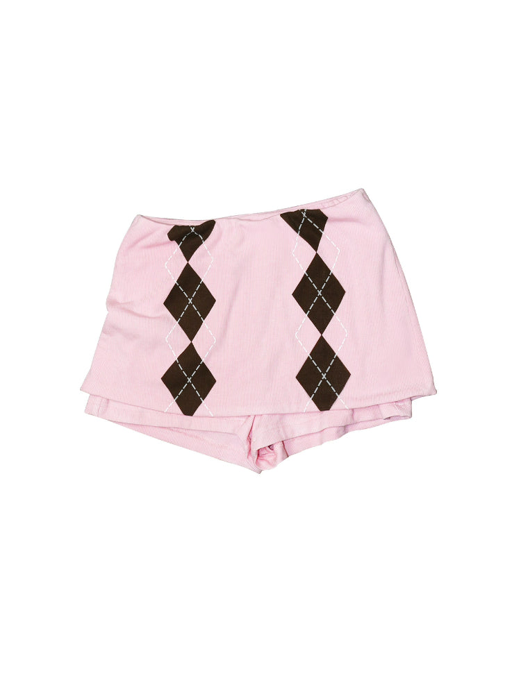 Pink Argyle Knit Top &amp; Shorts Set