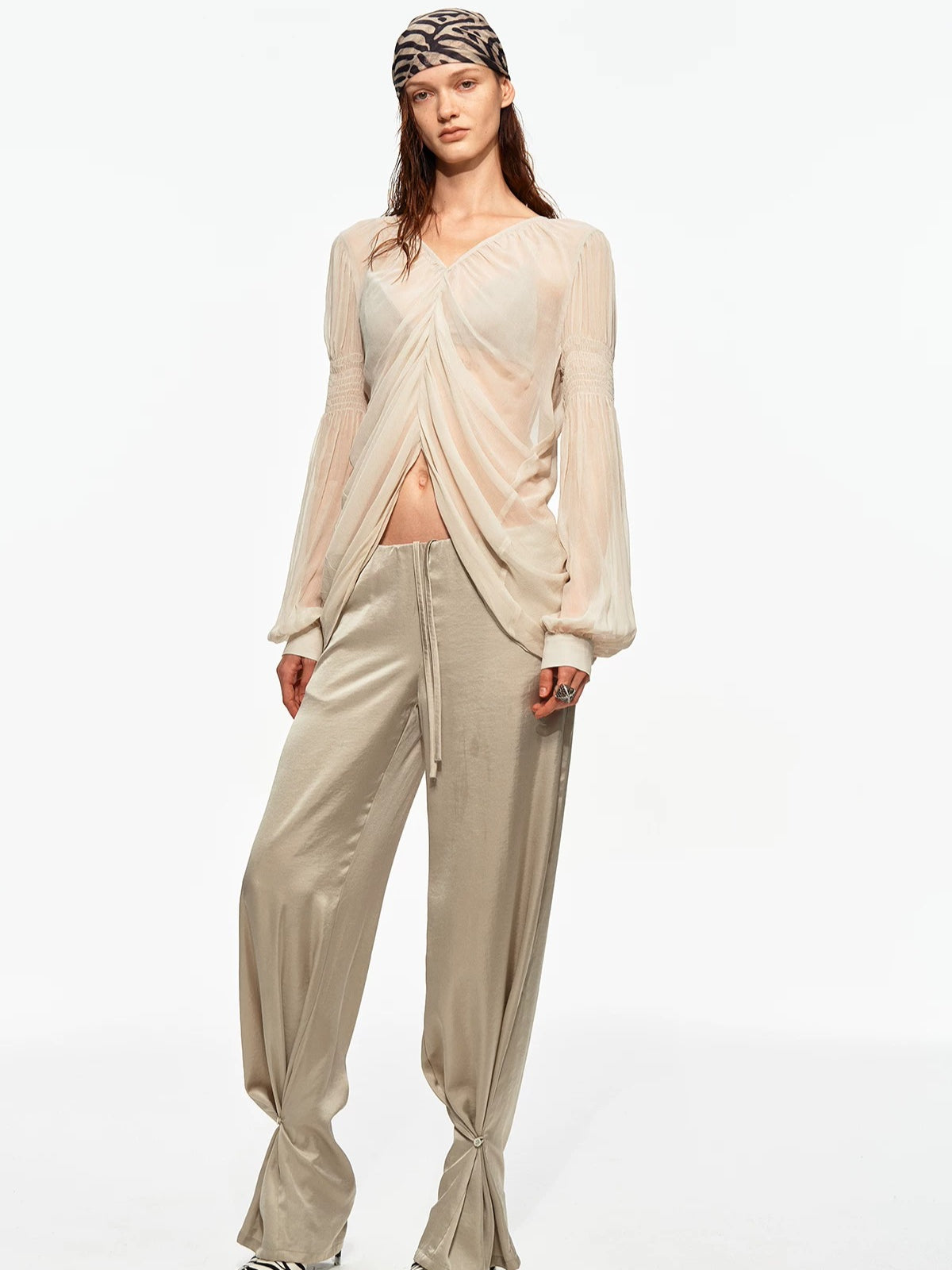 Draped Chiffon V Blouse