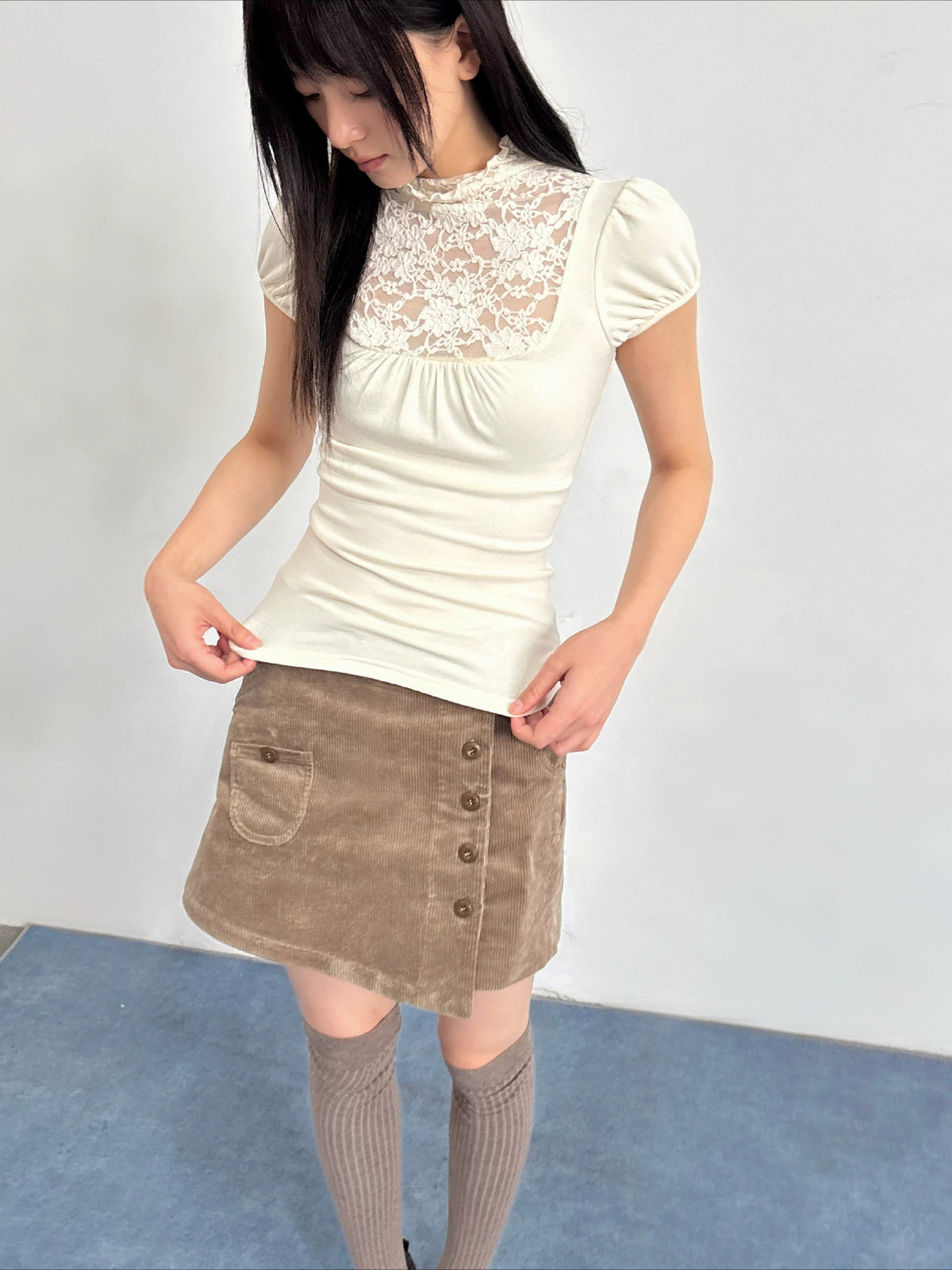 Beige Lace Mesh Top