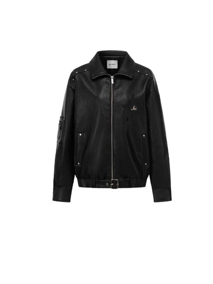 Black Zipper Moto Leather Jacket