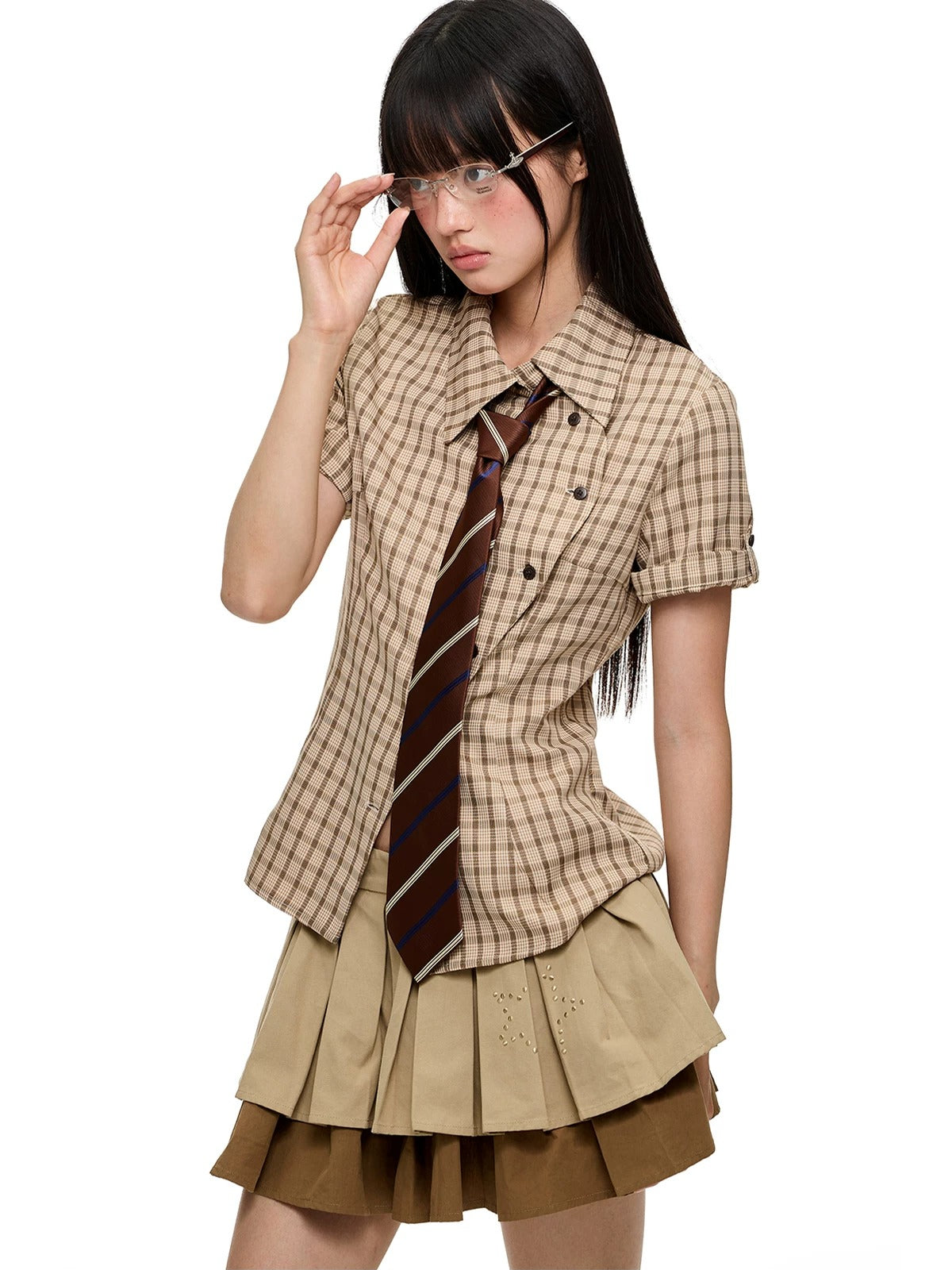 Korean Slim Waist Checkered Shirt
