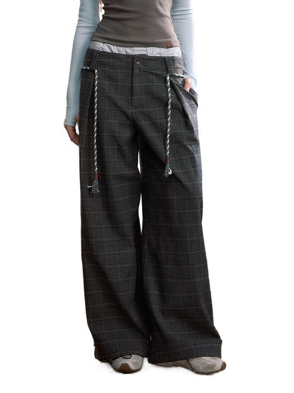 Double Waist Plaid Trousers