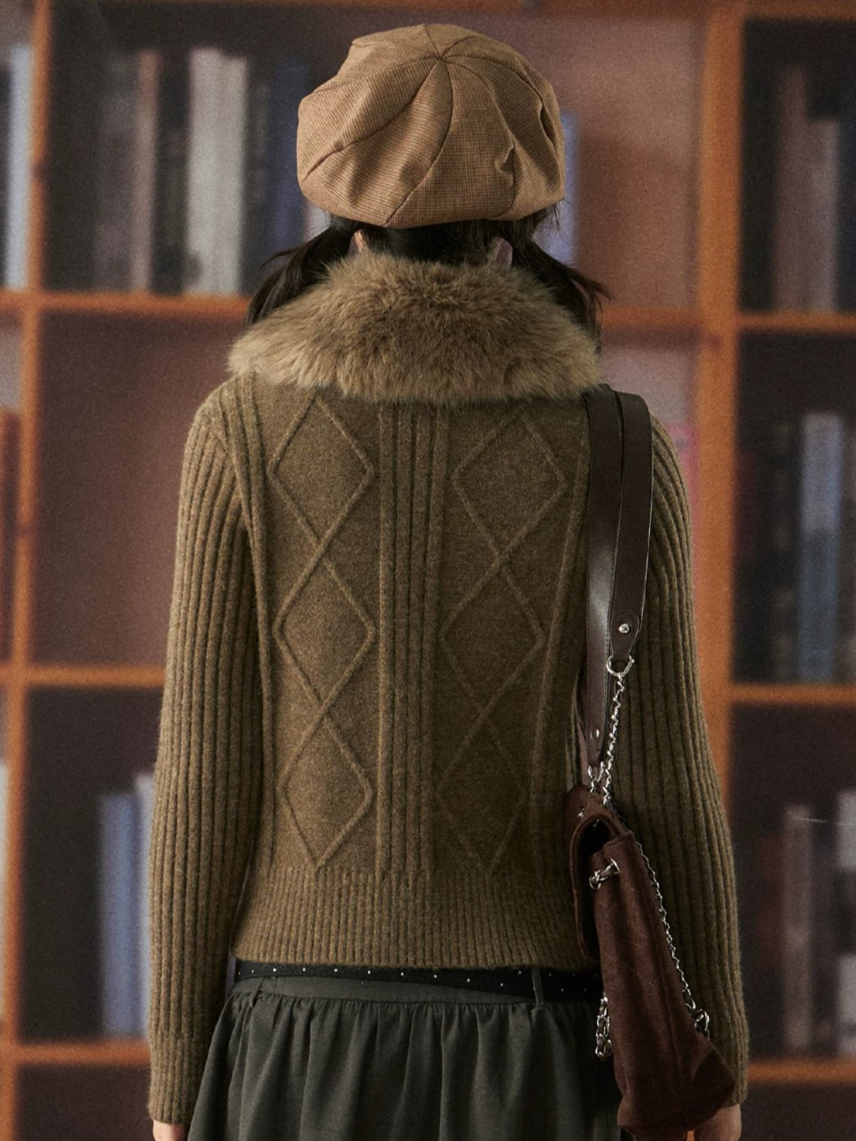 Vintage Cable Knit Fur Cardigan