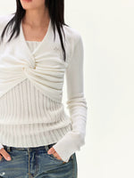 Pearl Twist Knit V-Neck Sweater