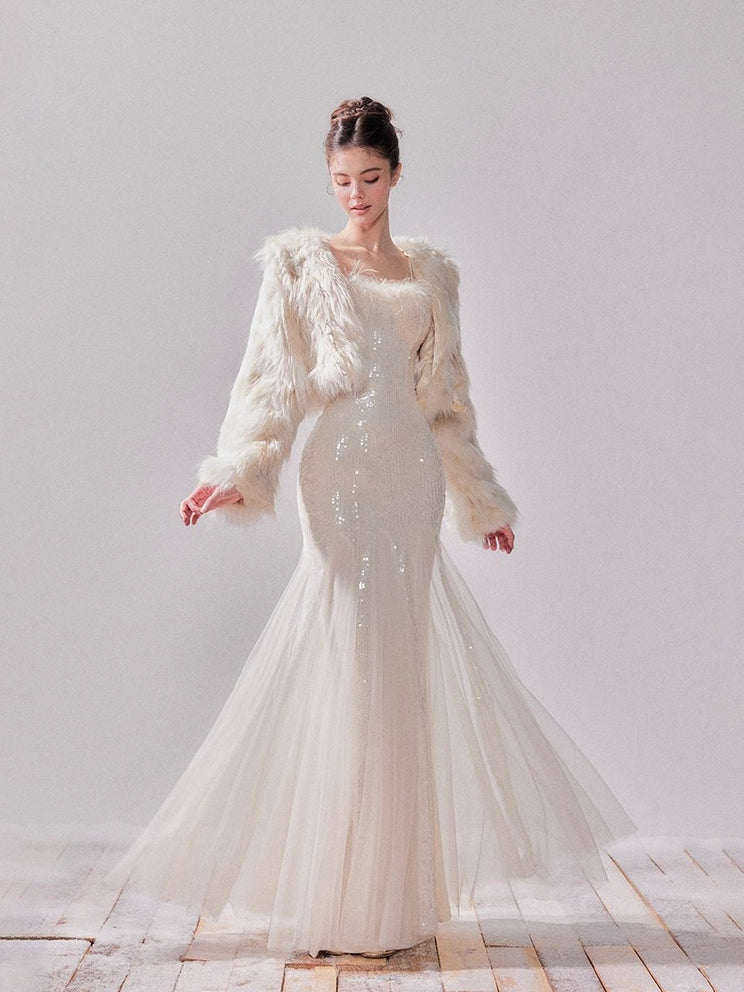 Sequin Mesh Fishtail Dress