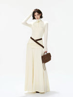Belted Turtleneck Knit Maxi Dress