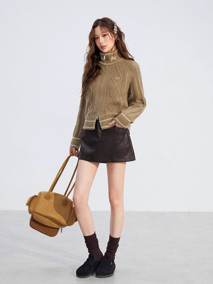 Contrast Zip Cable Sweater