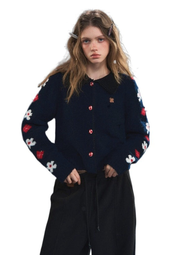 Vintage Floral Jacquard Collar Cardigan