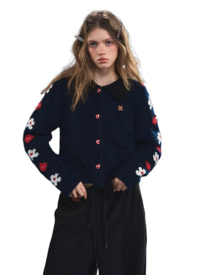 Vintage Floral Jacquard Collar Cardigan