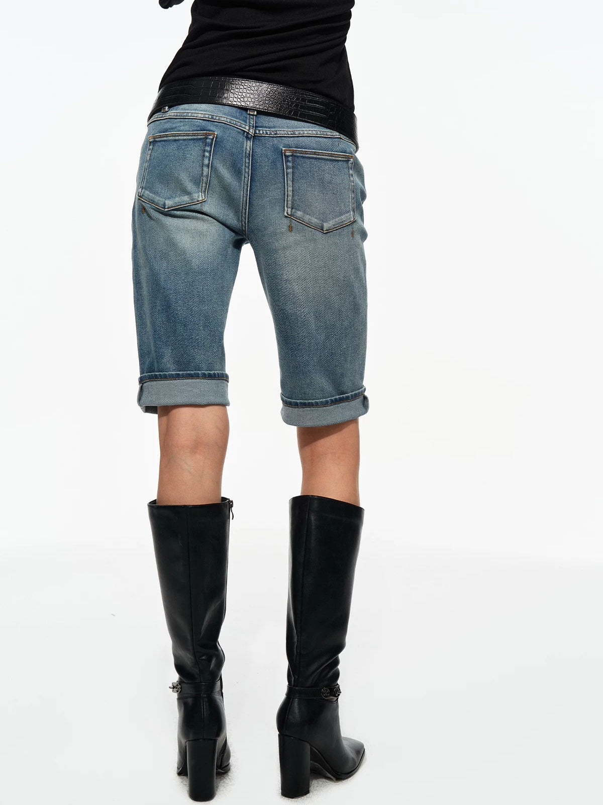 Washed Denim Shorts