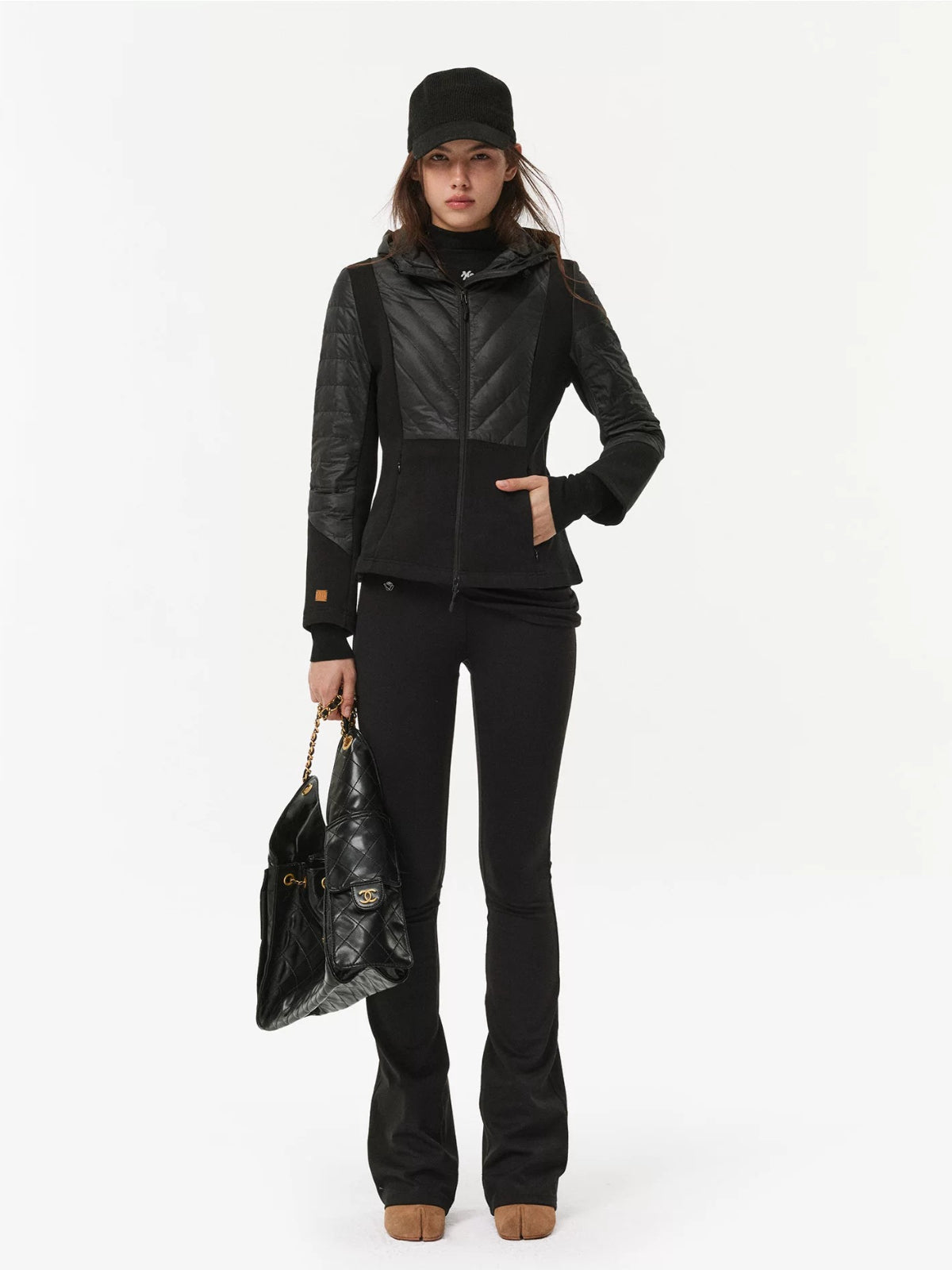 Knit Panel Hooded Down Jacket