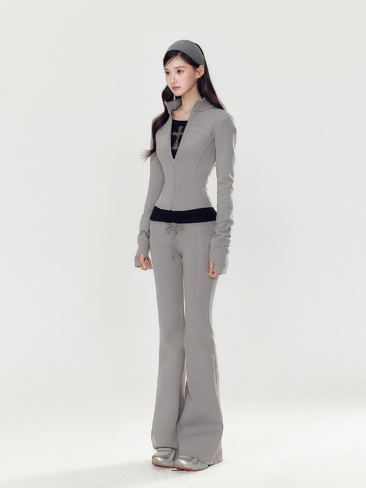 High Collar Slim Fit Sports Hoodie &amp; Pant Set